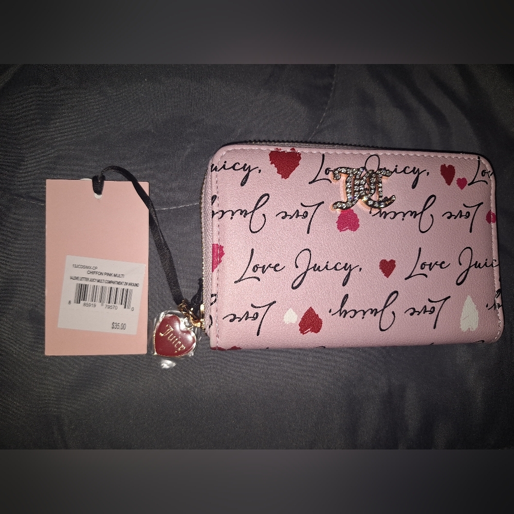 Juicy Couture Pink Heart Print Zip Wallet
